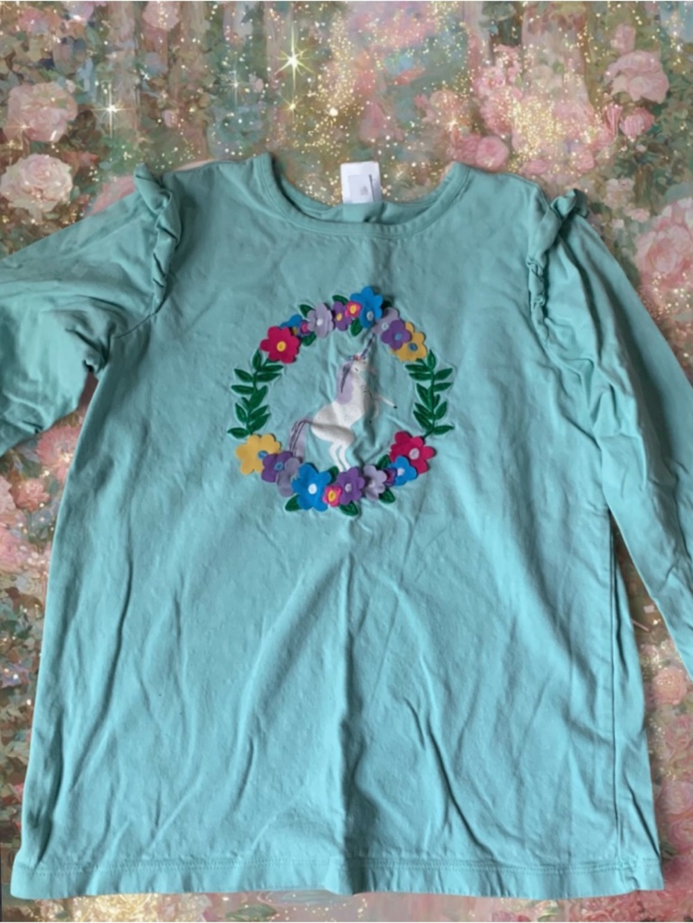 Hannah Andersson Girls' Mint Unicorn Floral Long-Sleeve Top